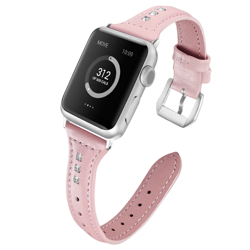 

Luxury Diamond Slim Leather Strap for Apple Watch Band Series 5 4 3 2 1 Bracelet for iWatch 40mm 44mm 38mm 42mm Wrist Belt