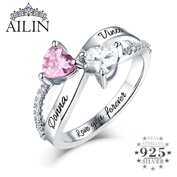 

AILIN Personalised Ring Silver 925 Couple Rings For Lovers 12 Birthstones Custom Engagement Engraved Name Ring Wedding Jewelry