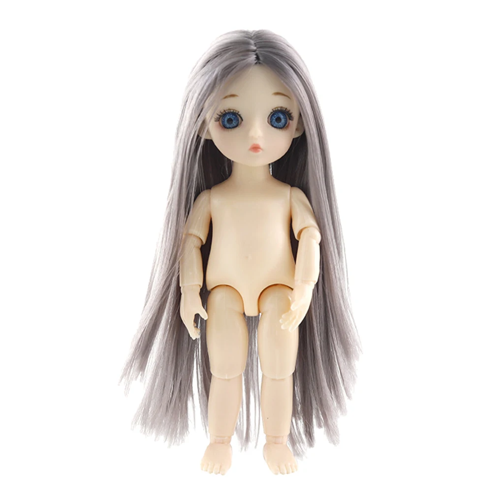 16 см фигурка куклы BJD, гибкий 13 суставов манекен голый девушка куклы с головой волосы полный набор для изготовления кукол принадлежности - Цвет: Silver