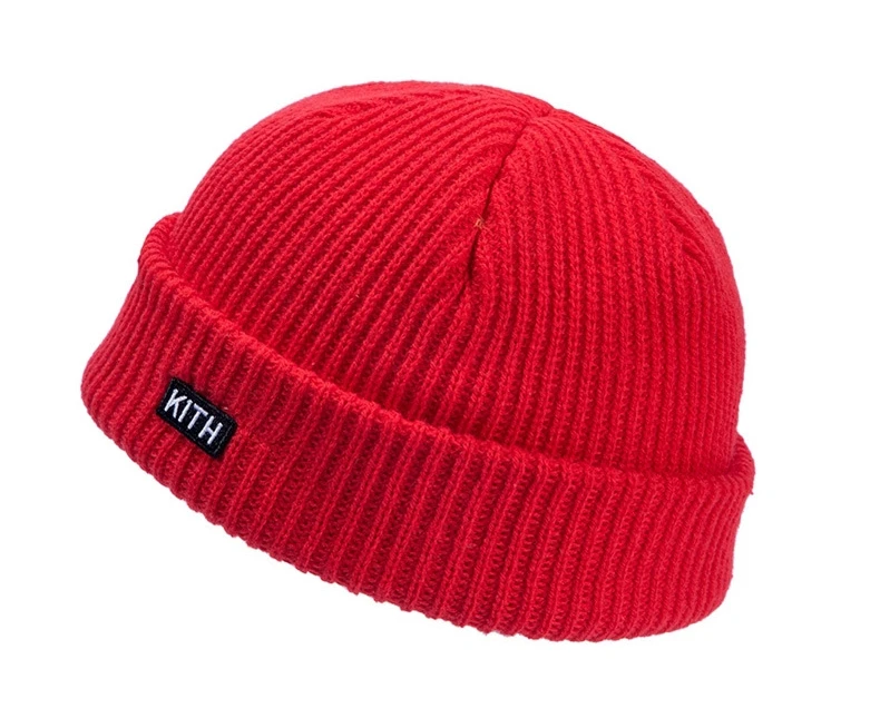 Красный KITH вышивка зимние шапки бини для мужчин женщин дамы короткие часы с манжетами Череп шапки трикотажные хип хоп Harajuku Skullies Открытый - Цвет: Красный