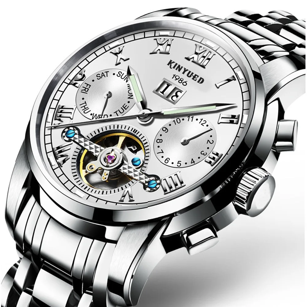 

Kinyued Fully Automatic Mechanical Wrist Watch Multi-functional Fully Automatic Steel Belt Men's Watch