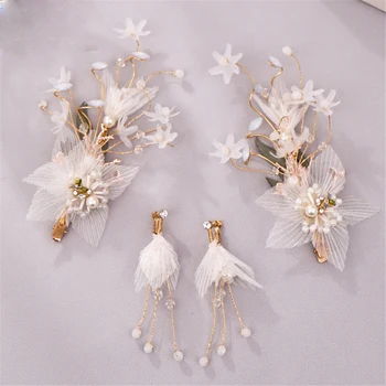 

Fashion Wedding Ear Stud Jewelry Earrings Set Women Hair Clip Flower Hair Clip Hairpin Headdress Ear Stud Earrings Set