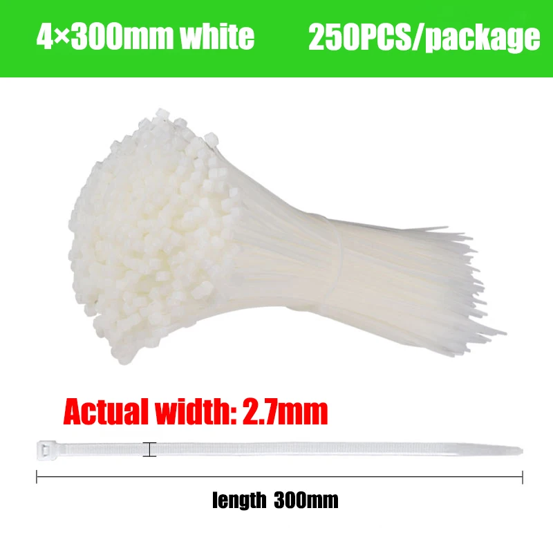 White4x300mm 500 шт нейлоновый кабель самоблокирующийся пластиковый провод на молнии набор галстуков 4*150 4*200 4*300 MRO& промышленные крепежи и аппаратный кабель - Цвет: White4x300mm
