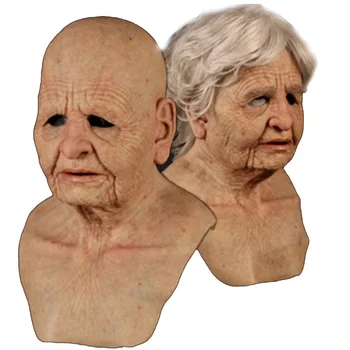 

Scary Masque Old Man Latex Halloween Cosplay Old Bald Adult Mask With Long Neck Old Women Wig Mask Funny Full Head Party Mask