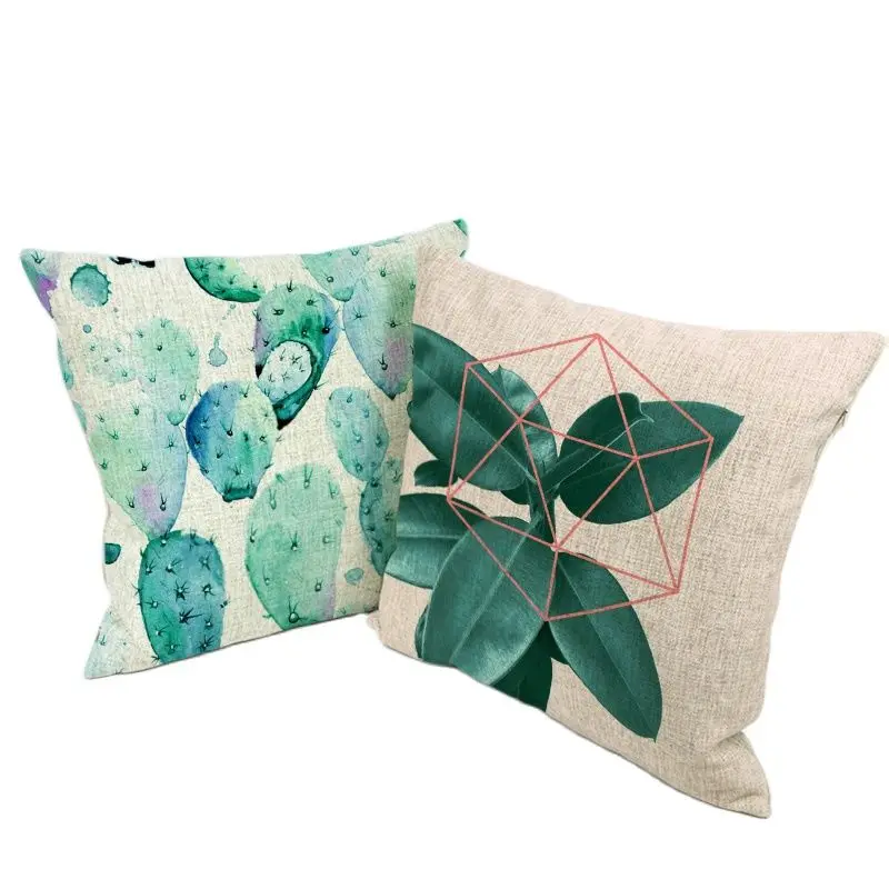 Pillow Cushion Case Bohemian Flamingo and Plant Cactus 17.7 *17.7 Cotton Home Decor Houseware Ramadan Funda Cojines | Дом и сад