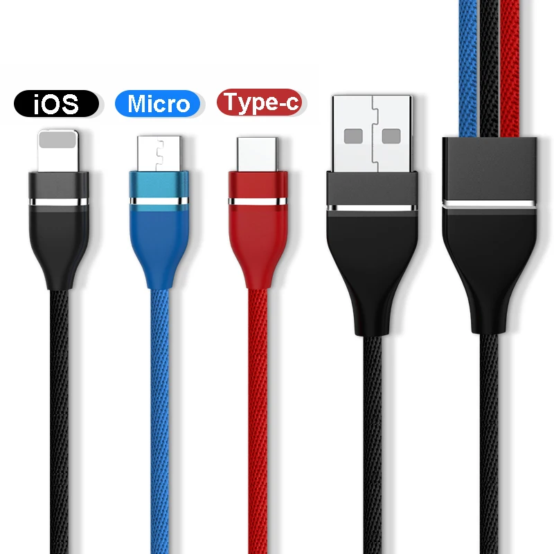 Mix Color 3а 3 в 1 USB зарядное устройство кабель для iPhone для samsung мульти Быстрая зарядка USB C Micro USB 8Pin кабель 2 в 1 кабель для мобильного телефона type C - Цвет: Mix Color
