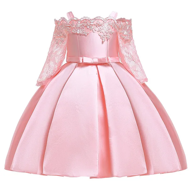 Шелковое платье принцессы с вышивкой для маленьких девочек; Элегантные Платья с цветочным узором для девочек; зимние Вечерние платья на Рождество для маленьких детей; свадебные платья - Цвет: D1032-Pink