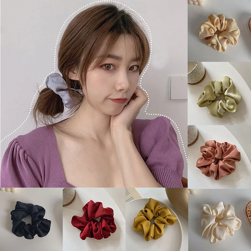 Elegant Silk Scrunchie Hair Accessory - Multicolor Satin Elastic Band