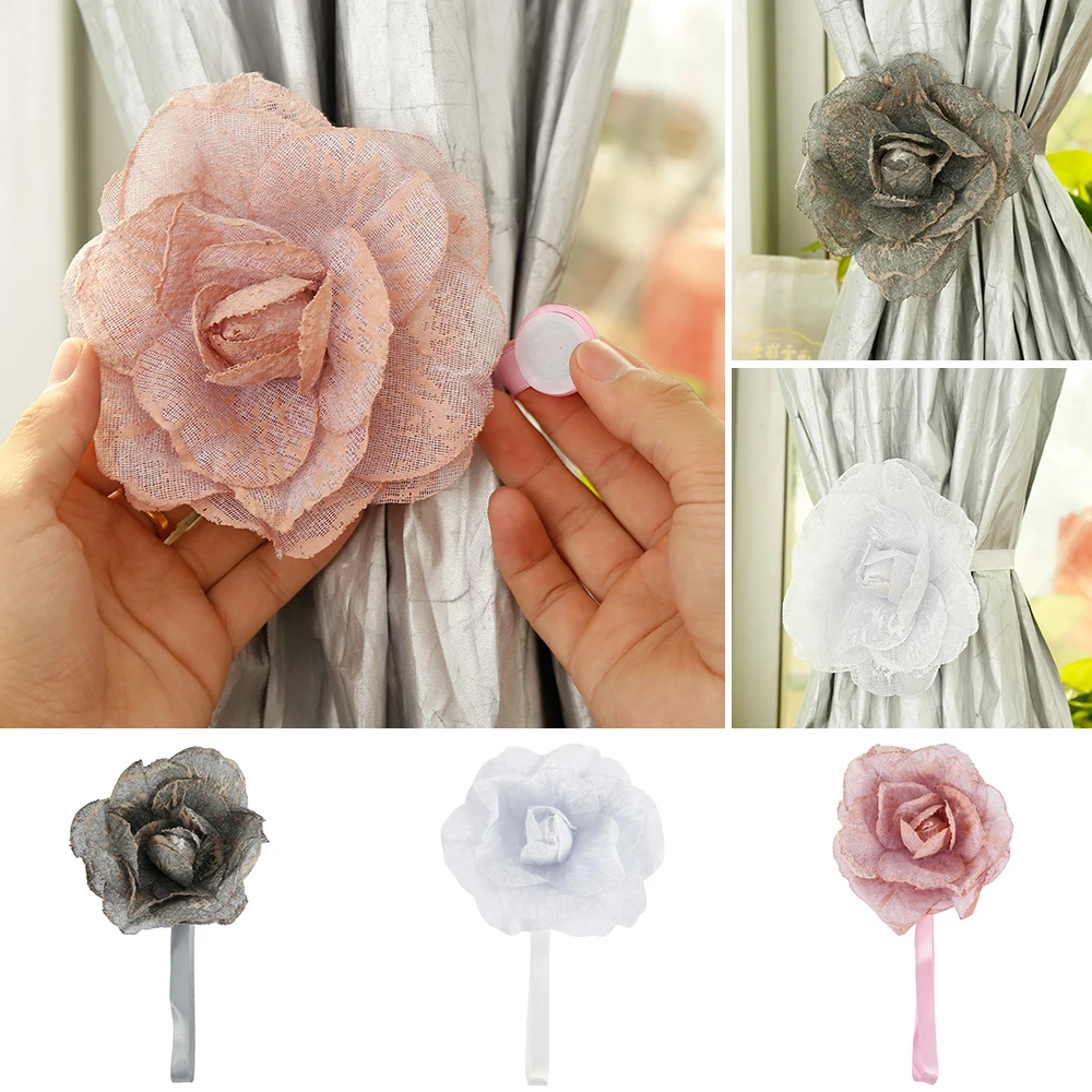 Curtain Buckle Flower Shape Curtains Tieback Magnet Curtains Buckle Magnetic Curtain Holder Strap Home Decor Curtain Accessories