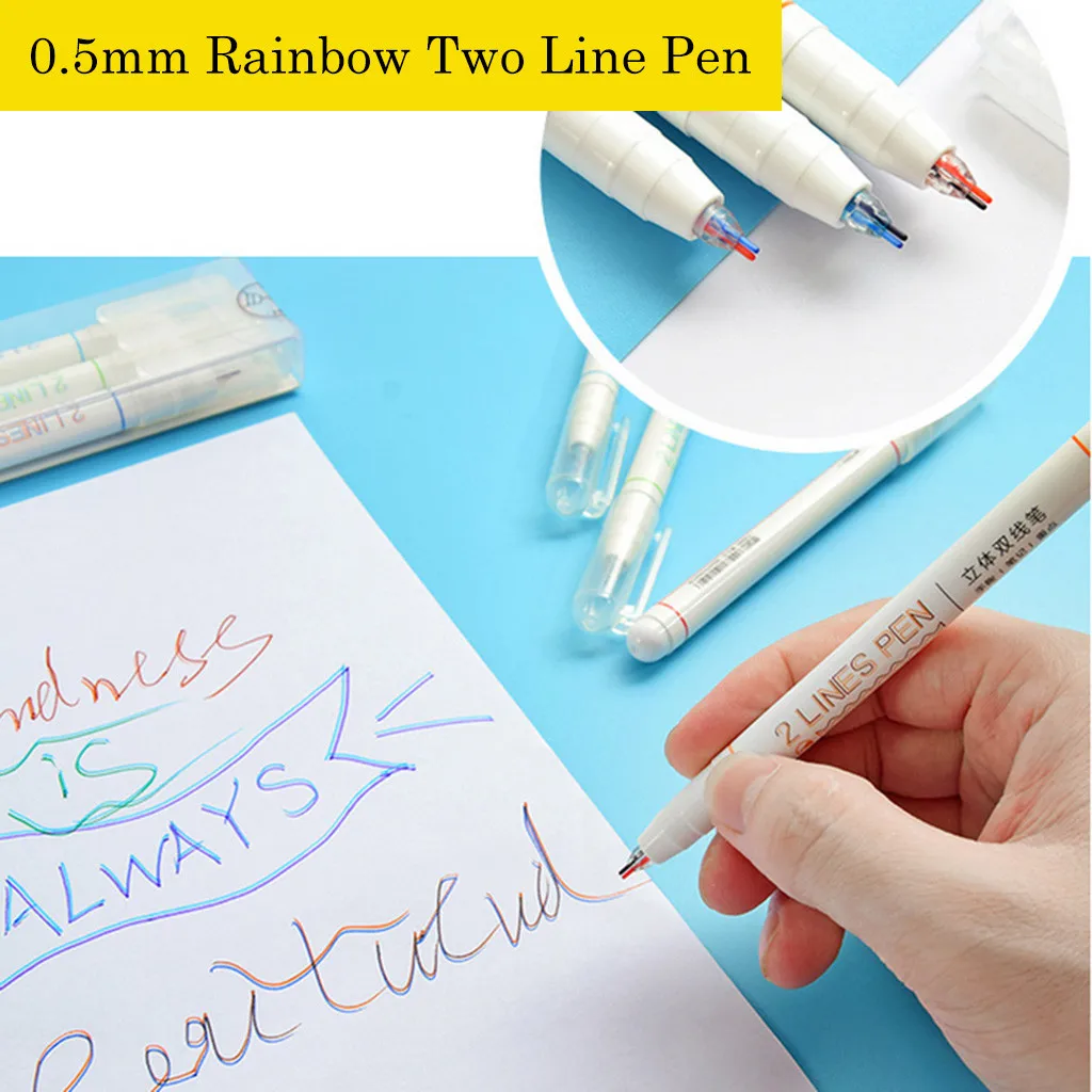 3Pcs/box Creative Two-color Line Gel Pen Art Drawing Graffiti Pen Student Reading Marker DIY Bullet Journal Stationery Supplies