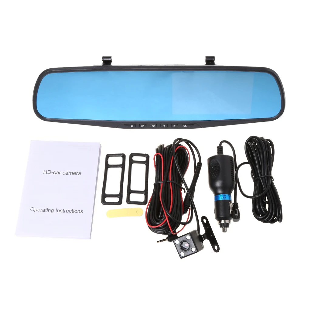 4.3/'/' 1080P HD Dual Lens Car DVR Rearview Mirror Dash Cam Recorder Camera Kits