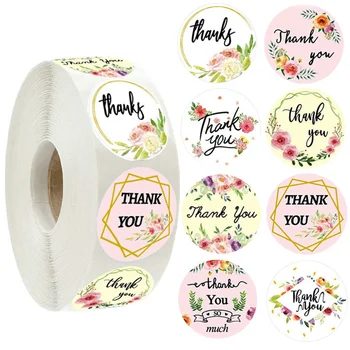 

500pcs/Roll Floral Thank You Sticker Seal Labels Christmas Gift Bag Decoration Sticker for Package Envelope Stationery Sticker