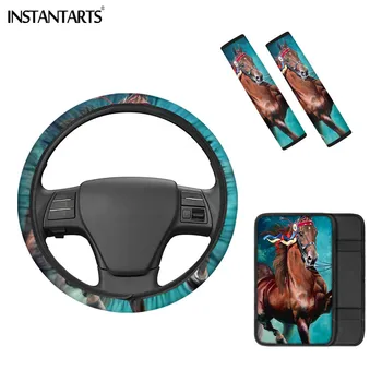

INSTANTARTS Car Armrest Box Cover Crazy Horse 3D Patterns for Men Women Heavy Car Universal Seat Belt Covers Easy installation