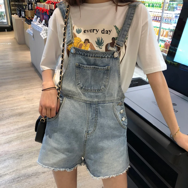 

ZOSOL 2020 New Style by Age High-waisted Cowboy Suspender Shorts Women's Korean-style Camisole Loose Pants