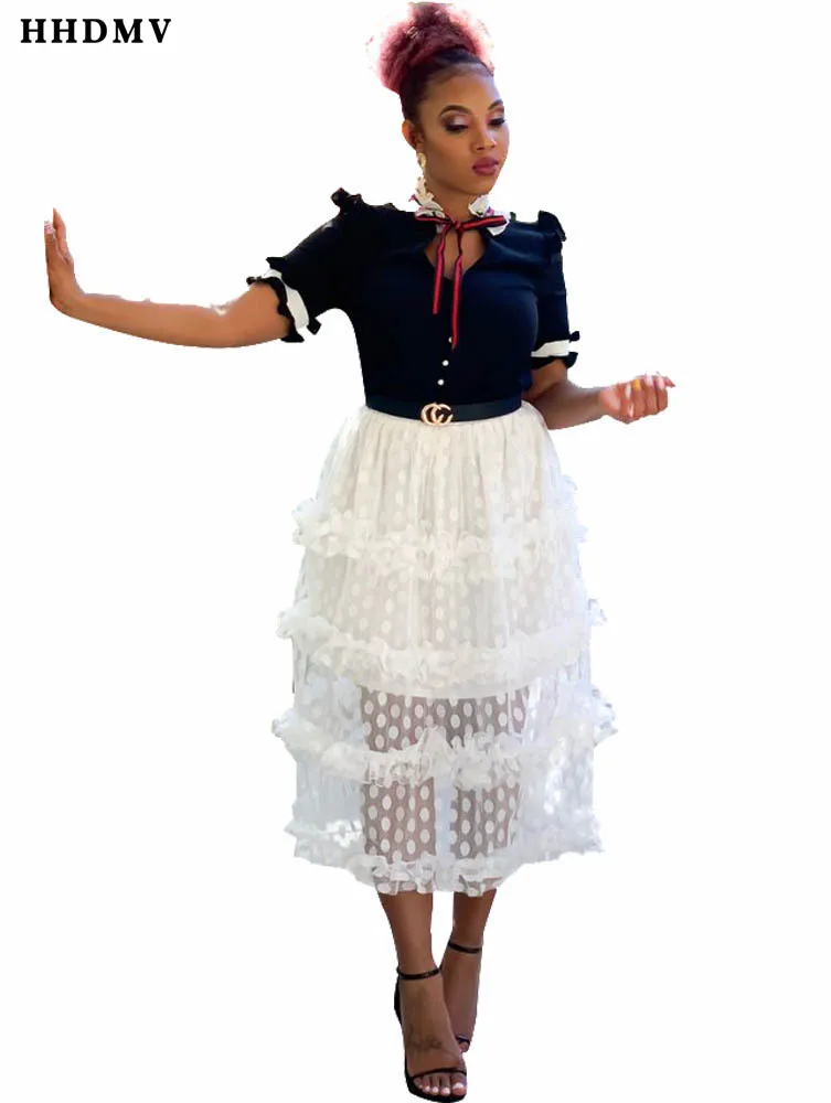HHDMV GLLS10266 fashion high street girl style long skirt elastic lace hollow out skirt loose 3 color ankle-length long skirt
