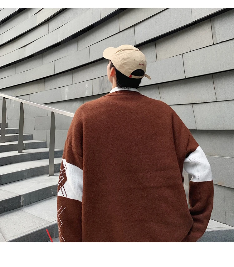 Privathinker мужские принтованные Модные свободные пуловеры, свитера для мужчин с круглым вырезом Осень Зима вязаная одежда для мужчин корейские свитера