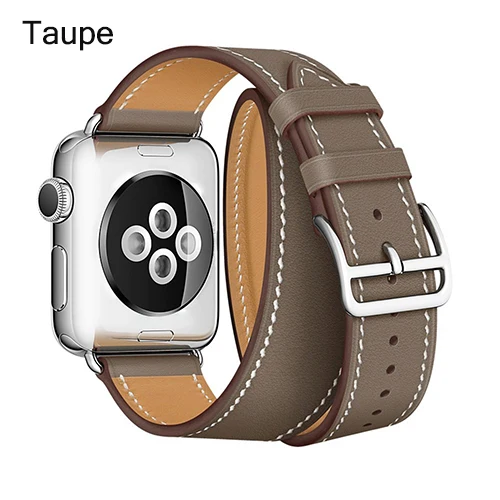 Кожаный браслет с двойными кругами для Apple Watch 1, 2, 3, 42 мм, 38 мм, ремешок для Iwatch Series 5, 4, 40, 44 мм - Цвет ремешка: Taupe