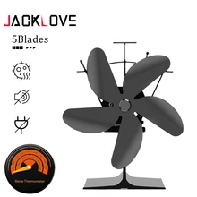 5 Blades Black Fireplace Heat Powered Stove Fan Fireplace Fan Log Wood Burner Heat Power Heating Stove Fan Wood Stove Fireplace