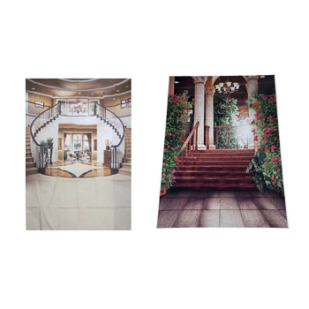 

5X7Ft Vinyl Photography Staircase Background & 5 x 7Ft Beautiful Flower Palace Wedding Vinyl Photo Background Waterproof