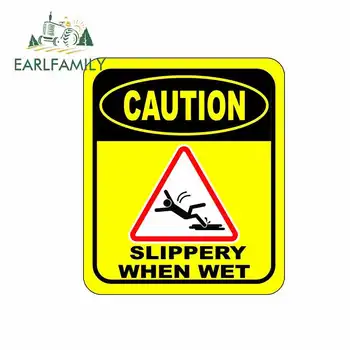 

EARLFAMILY 13cm x 11.1cm for Caution Slippery When Wet Bathroom Wet Floor Sign Funny Car Stickers Bumper RV VAN JDM Vinyl