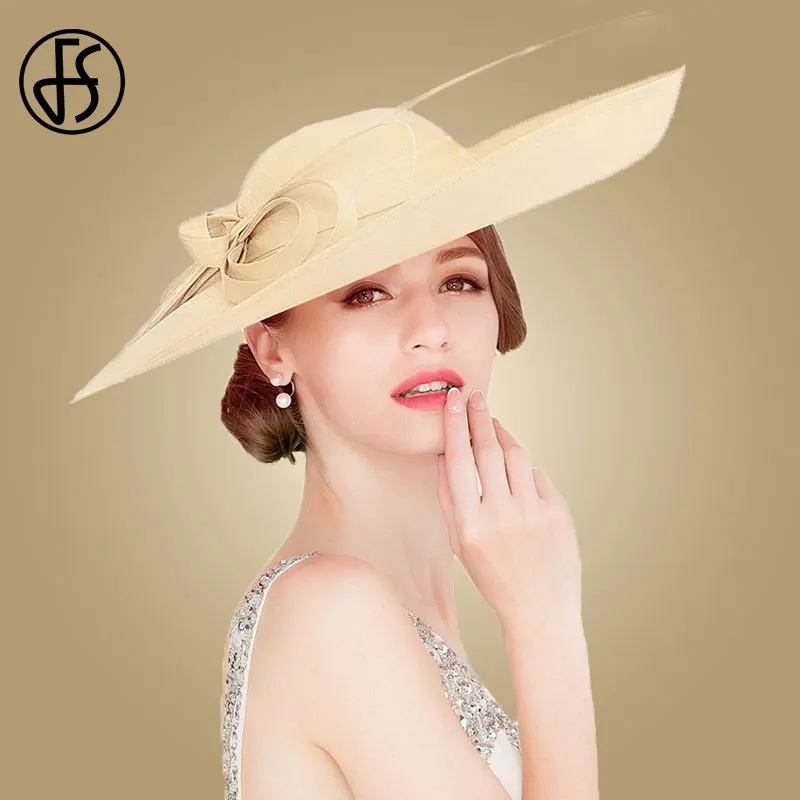 Женская шляпка с широкими полями FS из соломки для церкви и торжественных случаев