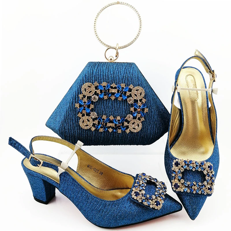 Новинка, итальянские вечерние туфли и сумочка в комплекте, дизайнерский комплект из обуви и сумки, высококачественные туфли-лодочки женская обувь свадебные туфли - Цвет: Королевский синий