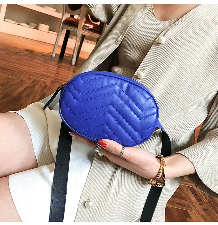Роскошная Брендовая женская поясная сумка, новинка, высокое качество, круглая поясная сумка, Кожаная поясная сумка, нагрудная сумка, на молнии, сумка для денег - Цвет: Blue