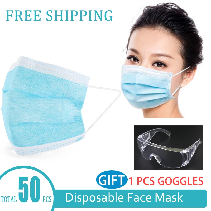 

50pcs Spot Disposable Masks Antivirus Bacteria Mask Dust Air Filter Cotton Tape 3 Layers PM2.5 Filter Mask Unisex Mouth Muffle