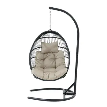 

Three Colors Swing Chair Hanging Chair Cushion with Steel Support Frame Wicker Hanging Egg Basket Seat for Home