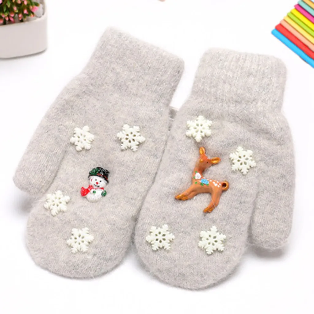 Новые милые зимние перчатки, зимние вязаные шерстяные рождественские варежки, бархатные толстые детские теплые перчатки для мальчиков
