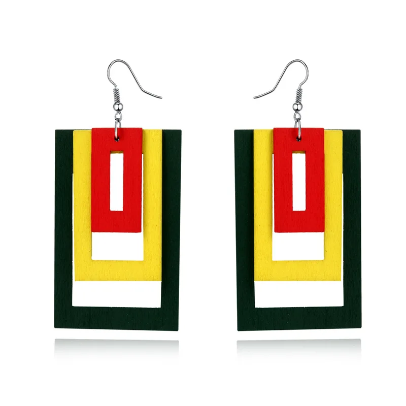 

Vintage Mix Colour Wooden Earrings Statement Trendy Jewelry Round Hollow Boho Drop Chip African Wood Earring For Women 2020 New