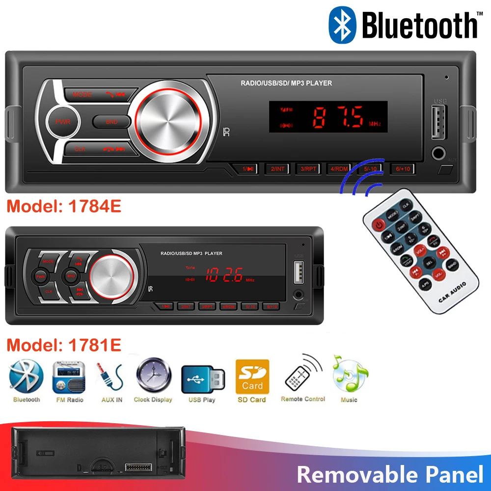 

AUSEK 1din Car Radio Stereo Bluetooth Autoradio Car Auto Audio FM AUX Input Receiver USB 12V In-dash Car MP3 Multimedia Player