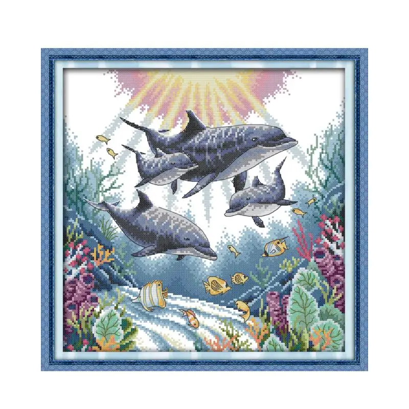 

Dolphin cross stitch kit 18ct 14ct 11ct count printed canvas stitching embroidery DIY handmade needlework