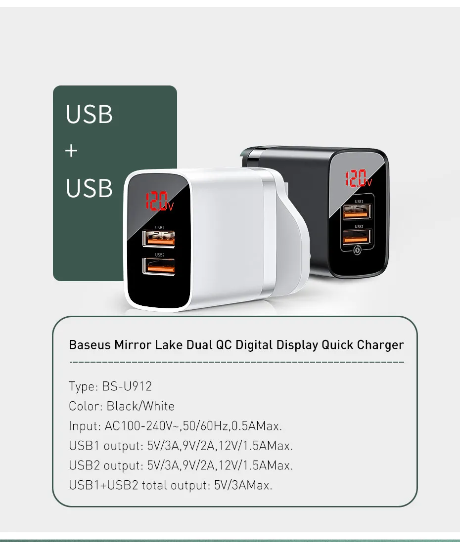 Baseus USB зарядное устройство для iPhone11 Pro Max 18 Вт Быстрая зарядка 3,0 быстрое зарядное устройство для телефона AFC для samsung Путешествия Великобритания вилка настенное зарядное устройство