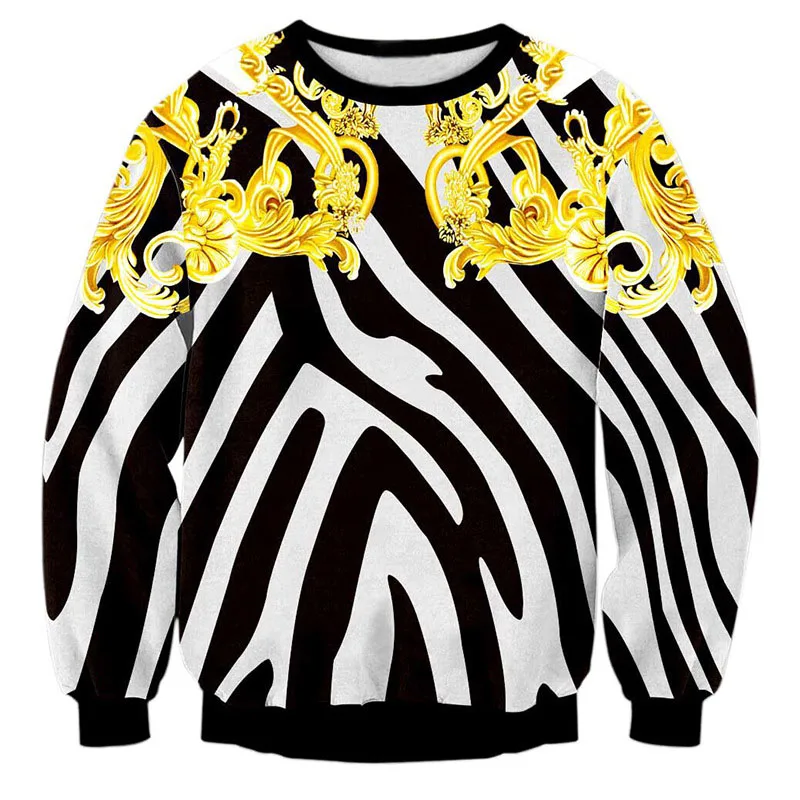 High-end Luxury Golden Palace Flowers 3D Print Sweatshirts Men Streetwear Hoodies Boys White Outwear Clothes Mans Fashion Tops