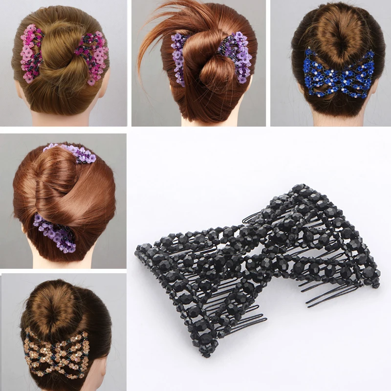 

DIY Women Elastic Magic Hair Combs Vintage Hair Clip Claw Bun Maker Tools Hairstyle Fashion Pearl Beads Hairdo Hair Accessories