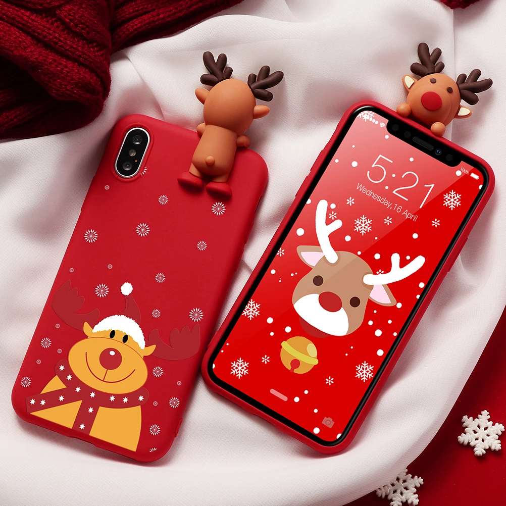 Мультяшный Рождественский Олень чехол для iphone 11 Pro XS Max XR X 5 5S Матовый ТПУ красный чехол для iphone 7 8 6 S 6 S Plus 7Plus чехол медведь