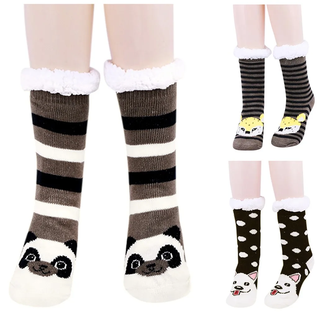 Женские рождественские носки, теплые носки, полосатые Мультяшные Бархатные анти-Лыжные носки, утолщенные домашние вязаные носки W1128
