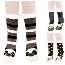 Женские рождественские носки, теплые носки, полосатые Мультяшные Бархатные анти-Лыжные носки, утолщенные домашние вязаные носки W1128