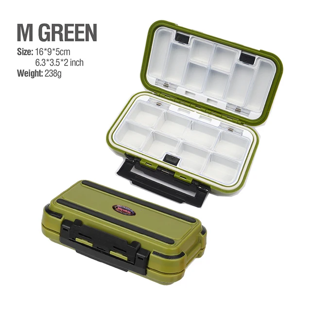 2021 Fishing Waterproof Fishing Tackle Box Double-Sided Opening and Closing Bait Box Multifunctional Hook and Bait Accessory Box M-green