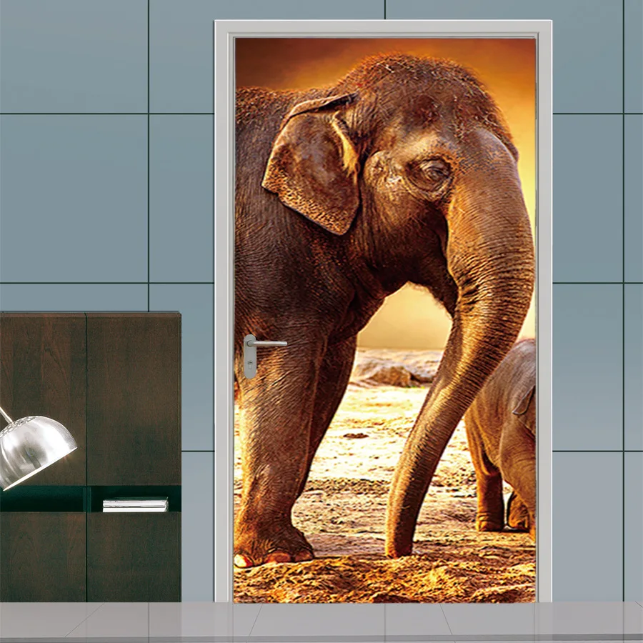 

DIY 3D Door Stickers Creative Animal Elephant Mural wall Decoration for Home Room door Wall Sticker Poster Self adhesive sticker