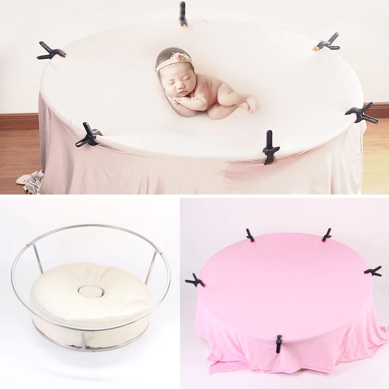 Newborn Photography Props Bean Bag Frame And Clips Baby Photo Props Round Shelf Photography Station Infantil Shoot Accessories