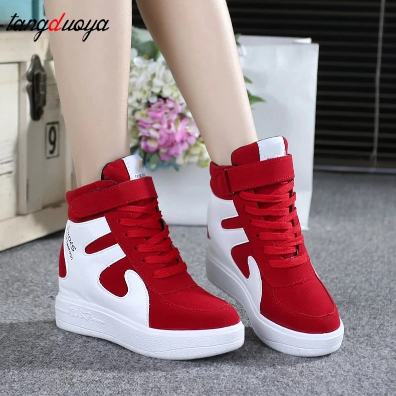 女性のハイプラットフォームスニーカー 加硫されたカジュアルスニーカー 赤 黒 22 レディースヴァルカナイズシューズ Aliexpress