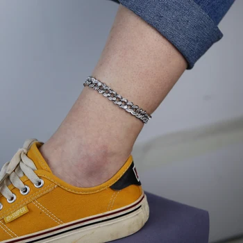 

Fashion Foot Jewelry Ankle Bracelet For Women rose Gold Color Cuban Link Chain Ribbon Anklet Bracelet Barefoot Sandals