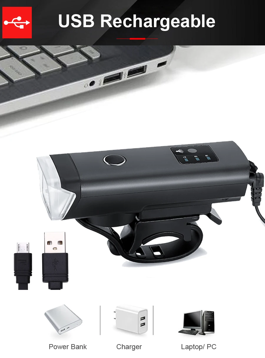 USB Rechargeable Lantern Lamp with Horn 350 Lumen Flashlight for Bicycle German Standard Anti-glare Induction Bike Front Light