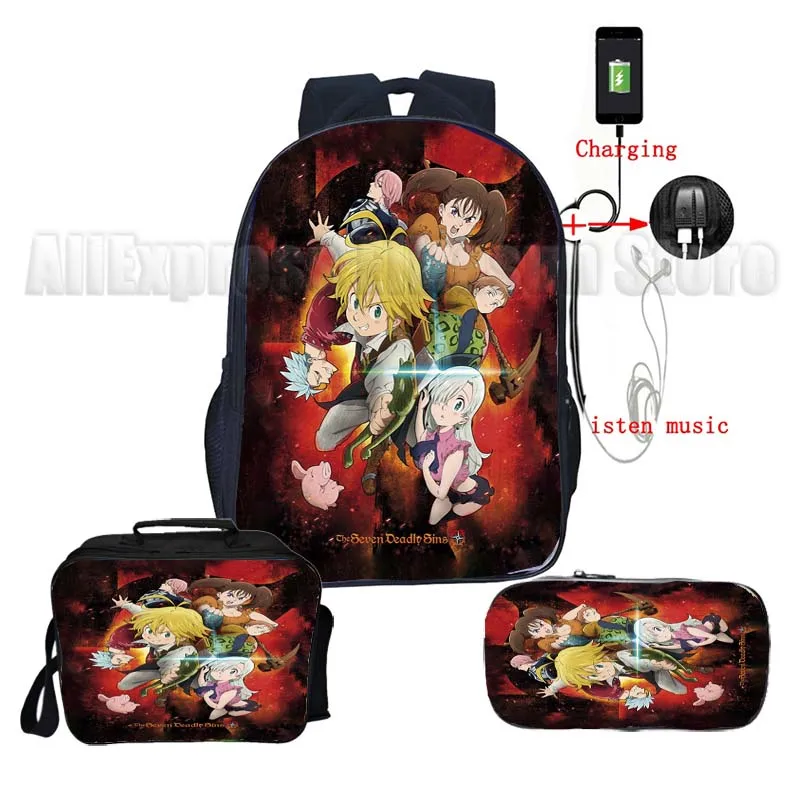 usb mochila para meninas meninos crianças anime