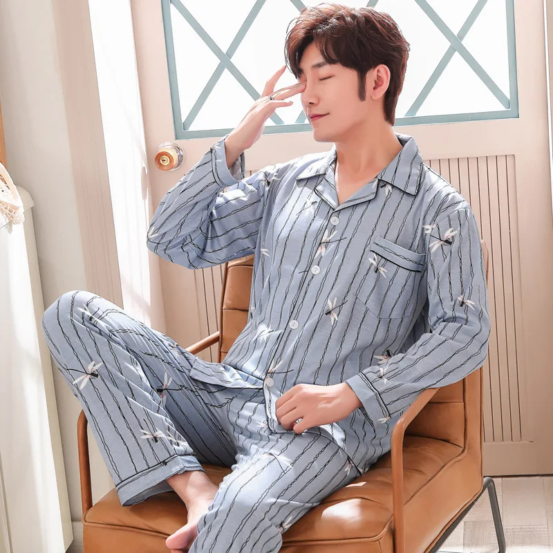 Autunmn Winter Plus Size Pyjamas men pijamas hombre100% cotton long-sleeve casual Sleepwear men homewear pajamas sets for male Autunmn Winter Plus Size Pyjamas men pijamas hombre100% cotton long-sleeve casual Sleepwear men homewear pajamas sets for male
