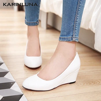 

KarinLuna 2020 New Arrivals Large Size 43 Women Pumps Med Wedges Round Toe Platform Summer Casual Women Shoes