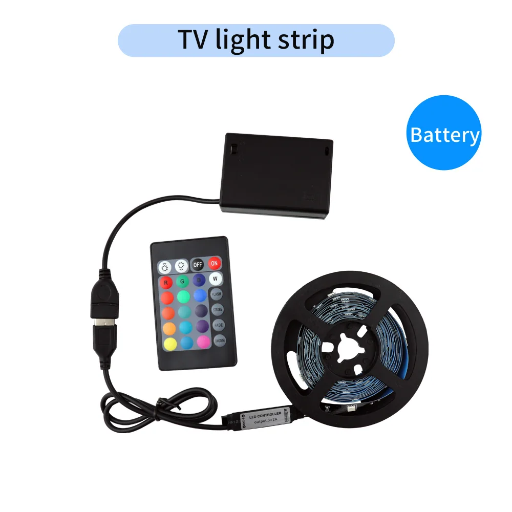 Светодиодная лента RGB 1-5 м с питанием от аккумулятора и пультом ДУ | Лампы