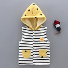Joy Bear/Детский жилет осенне-зимний плотный теплый жилет в полоску с капюшоном для маленьких мальчиков и девочек